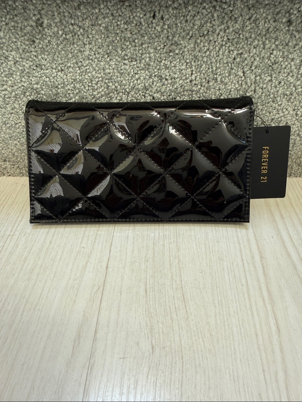 NWT Forever 21 Black Patent Quilted Wallet
